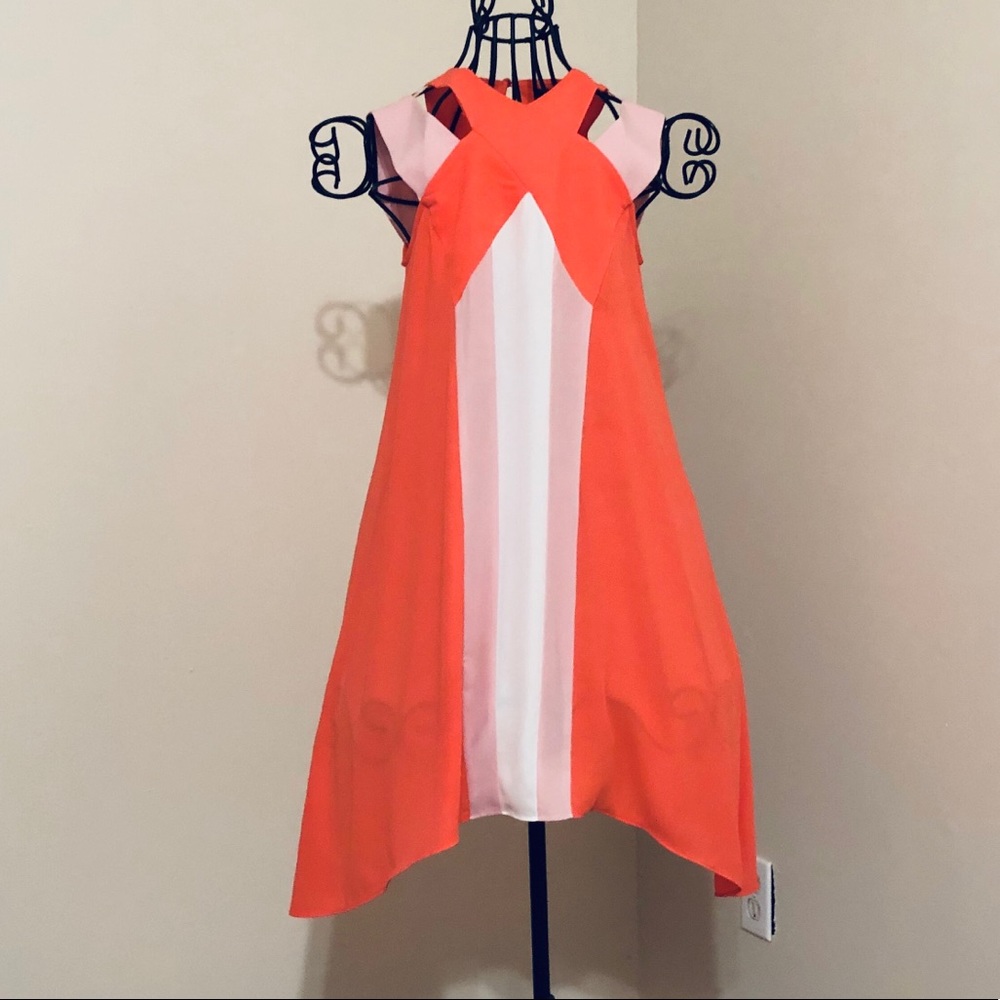 BCBG symmetrical peach and pink dress